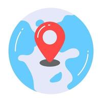 World globe with map pin, vector of global location in trendy style