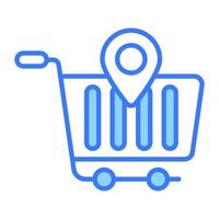 Shopping cart with location pin, vector of shopping location in editable style