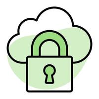 Padlock with cloud denoting vector design of cloud security