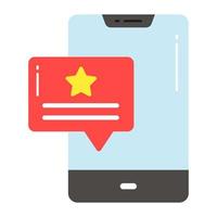 Star inside chat bubble with mobile denoting mobile app rating vector