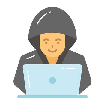 Person with laptop concept of id hacker, laptop hacker icon vector