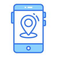 Map pin inside mobile showing vector of mobile location