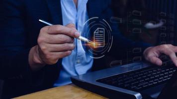 Document Management System DMS, Online documentation database and process automation to efficiently manage files, knowledge and documentation enterprise with ERP. Corporate business technology. photo