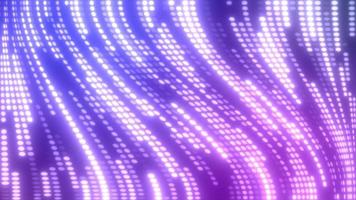 Abstract purple multi-colored glowing flying lines stripes of luminous dots and energy particles abstract disco background. Video 4k, 60 fps