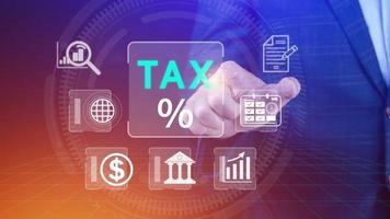 Business using computer to complete Individual income tax return form online for tax payment. Government, state taxes. Data analysis, paperwork, financial research, Calculation tax return. photo