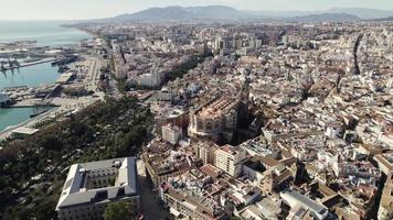 Aerial forward over Malaga historic center, Spain video