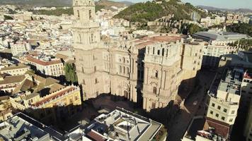 Aerial orbiting view of Malaga Cathedral, Spanish architectural Landmark video