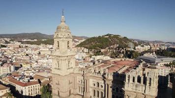 Drone view of Renaissance architecture of Malaga Cathedral, city landmark video