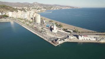 La Farola, Famous lighthouse, Malaga promenade view from above, Spanish coastline video