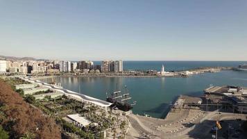 Aerial Panorama view Malaga port and promenade, Travel destination, andalusia. Spain video