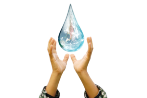 concept of saving the world water droplets on human hand png