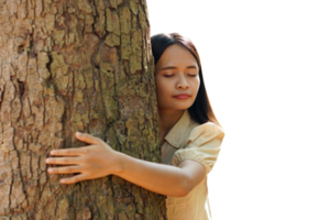 Konzept von Speichern das Welt Frau umarmen ein Baum png