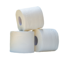 three rolls of white tissue paper or napkin prepared for use in toilet or restroom isolated with clipping path in png file format.