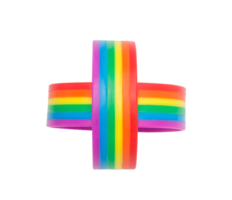 två färgrik regnbåge armband i plus tecken, lgbtq människor symbol isolerat med klippning väg. begrepp av lgbtq handledsband bär till Stöd och närvara firande händelse av lgbtq png