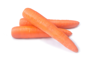 Three orange carrots vegetable in stack isolated with clipping path and shadow in png file format