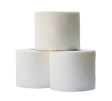 three rolls of white tissue paper or napkin in stack prepared for use in toilet or restroom isolated with clipping path in png file format