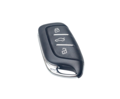 Digital car key control remote with unlockable and lockable buttons isolated with clipping path in png file format