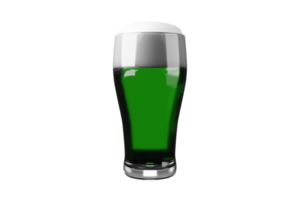 A 3D illustration for St. Patrick's Day showing a cartoon-style green beer glass with foam png