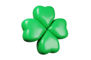 A 3D illustration of a green clover leaf in a cartoon style for St. Patrick's Day png