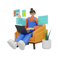 verbessern Produktivität mit Laptop verwenden auf Sofas 3d Illustration png