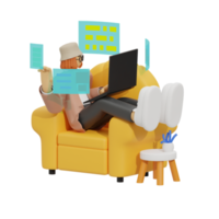 verbessern Produktivität mit Laptop verwenden auf Sofas 3d Illustration png