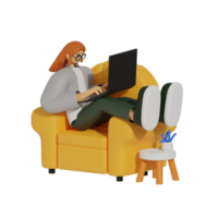 realçando produtividade com computador portátil usar em sofás 3d ilustração png