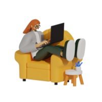 verbessern Produktivität mit Laptop verwenden auf Sofas 3d Illustration png