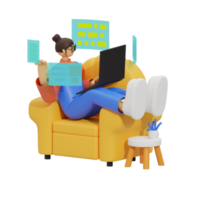 verbessern Produktivität mit Laptop verwenden auf Sofas 3d Illustration png