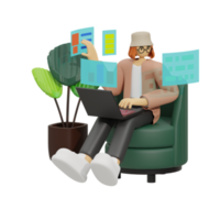 Enhancing Productivity with Laptop Use on Sofas 3D illustration png