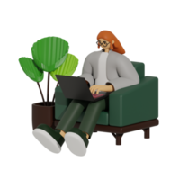Enhancing Productivity with Laptop Use on Sofas 3D illustration png