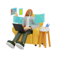 verbessern Produktivität mit Laptop verwenden auf Sofas 3d Illustration png