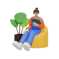 3d illustration Sammanträde i de soffa med läsning bok png