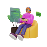 3d illustratie chatten wanneer zittend in de sofa png