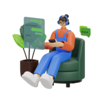 3d illustration chatting when sitting in the sofa png