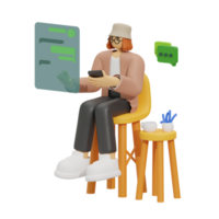 3d illustration chatting when sitting in the sofa png