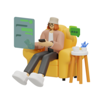 3d illustration chatting when sitting in the sofa png