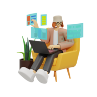 Enhancing Productivity with Laptop Use on Sofas 3D illustration png