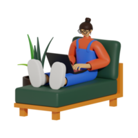 Enhancing Productivity with Laptop Use on Sofas 3D illustration png