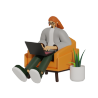 Enhancing Productivity with Laptop Use on Sofas 3D illustration png