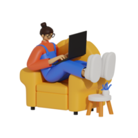 Enhancing Productivity with Laptop Use on Sofas 3D illustration png