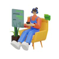 3d illustratie chatten wanneer zittend in de sofa png