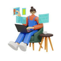 mejorando productividad con ordenador portátil utilizar en sofás 3d ilustración png
