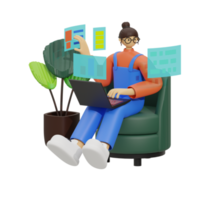 verbessern Produktivität mit Laptop verwenden auf Sofas 3d Illustration png