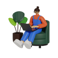 valorizzare produttività con il computer portatile uso su divani 3d illustrazione png