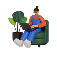 Enhancing Productivity with Laptop Use on Sofas 3D illustration png