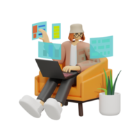 Enhancing Productivity with Laptop Use on Sofas 3D illustration png