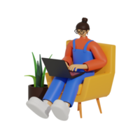 verbessern Produktivität mit Laptop verwenden auf Sofas 3d Illustration png