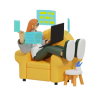 Enhancing Productivity with Laptop Use on Sofas 3D illustration png