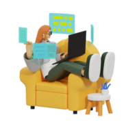 verbessern Produktivität mit Laptop verwenden auf Sofas 3d Illustration png