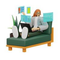 verbessern Produktivität mit Laptop verwenden auf Sofas 3d Illustration png